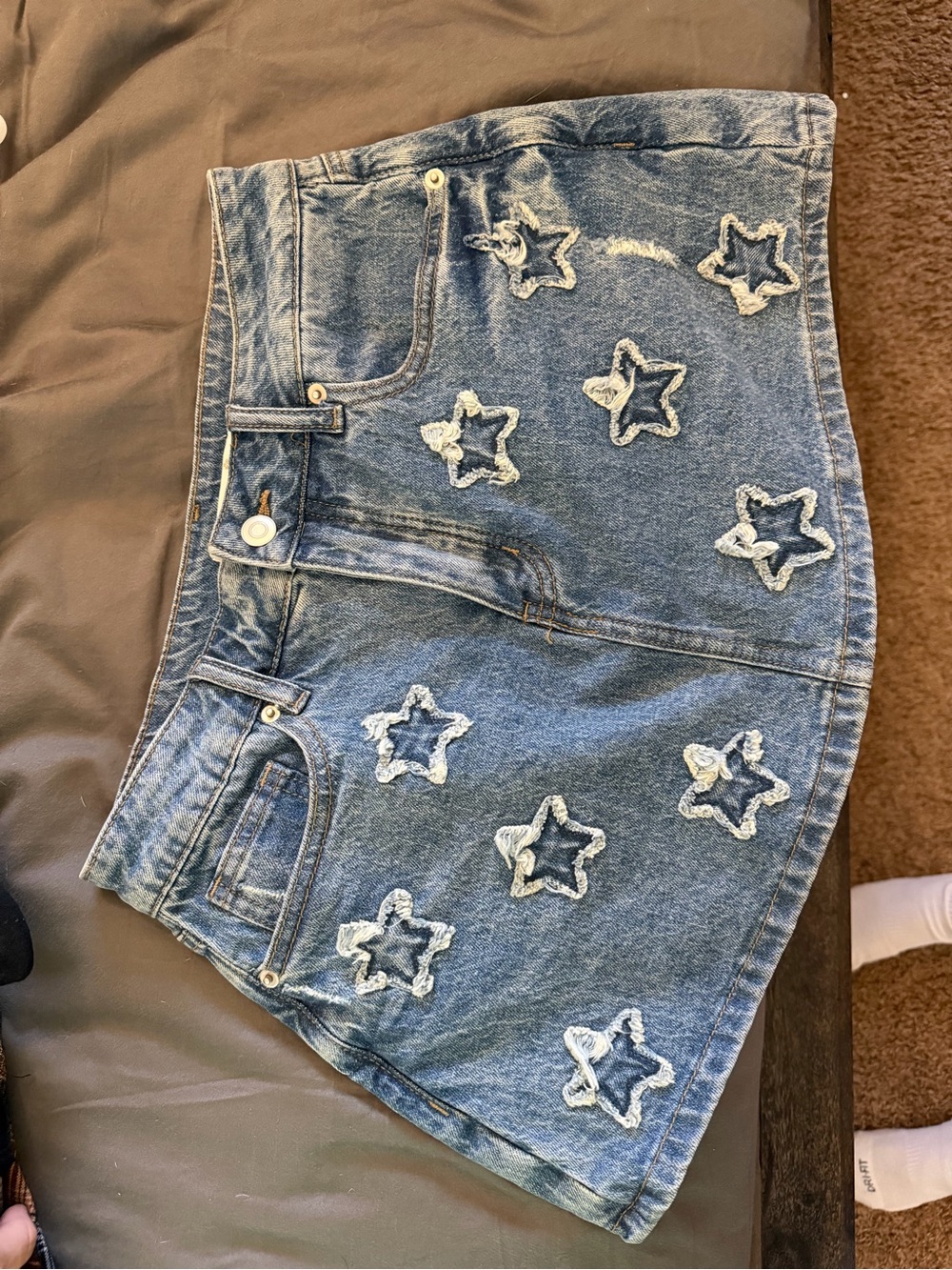 Altar'd State Blue Denim Star-Appliqué Skort